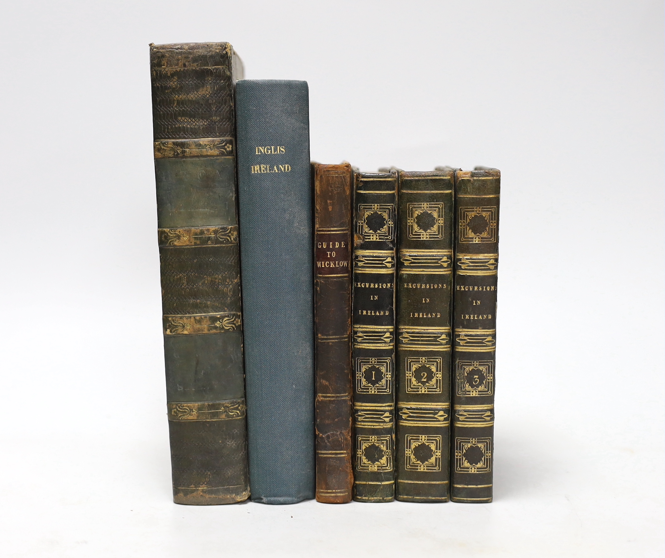 IRELAND: Wright, G.N. A Guide to the County of Wicklow, large folding engraved map, 4pp. index, 1p. publisher’s advertisement to rear, contemporary half calf, red morocco lettering piece, London, Baldwin Cradock and Joy,